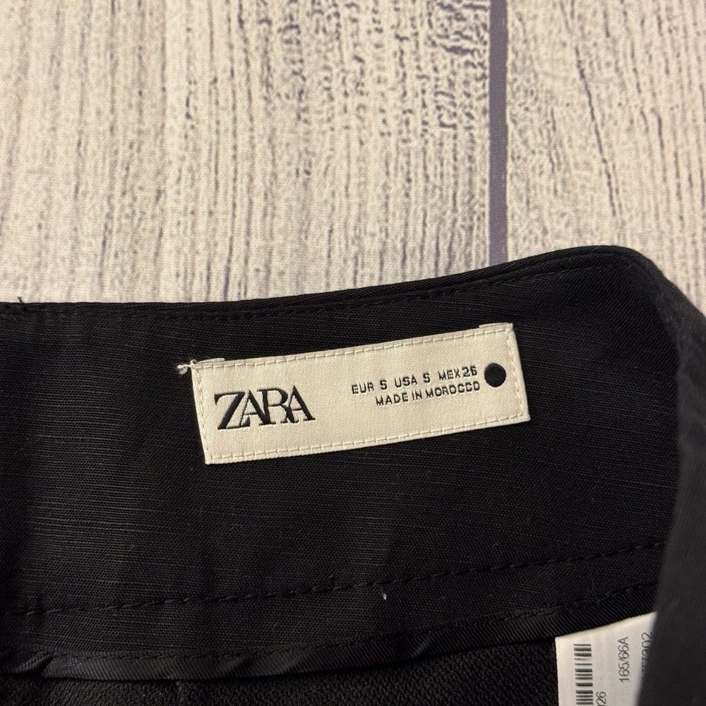 Zara Women's Black Linen Blend Mini Skirt Size S NWT Belt Loops Career - Picture 3 of 7